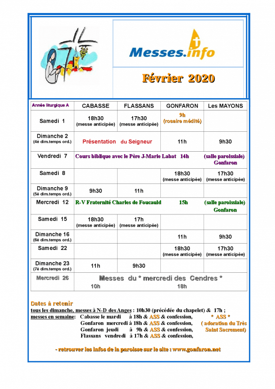 messes fevrier 2020