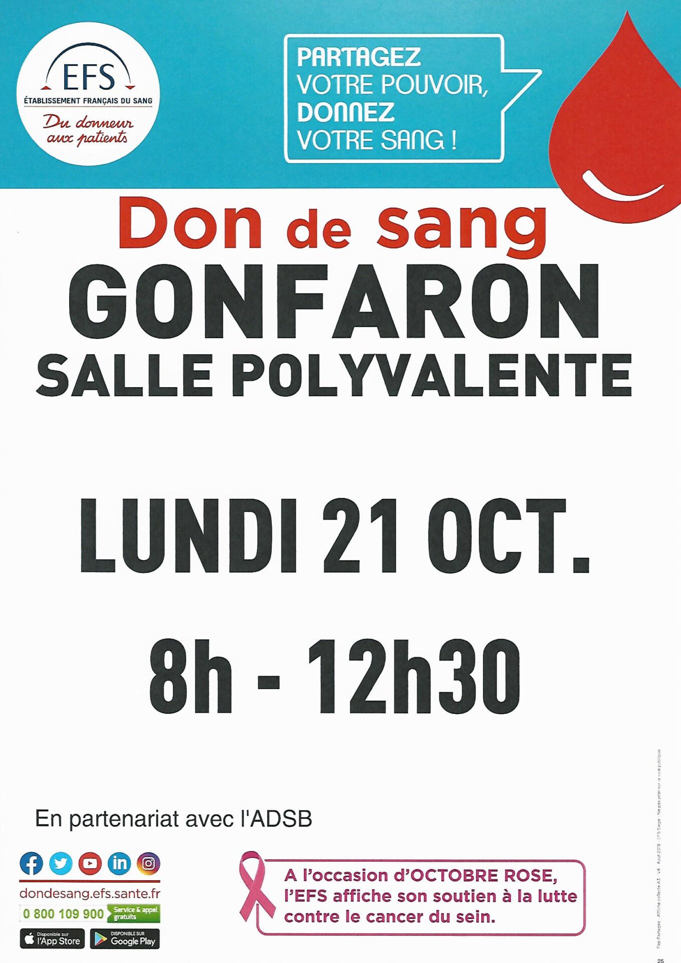 don du sang 21 octobre