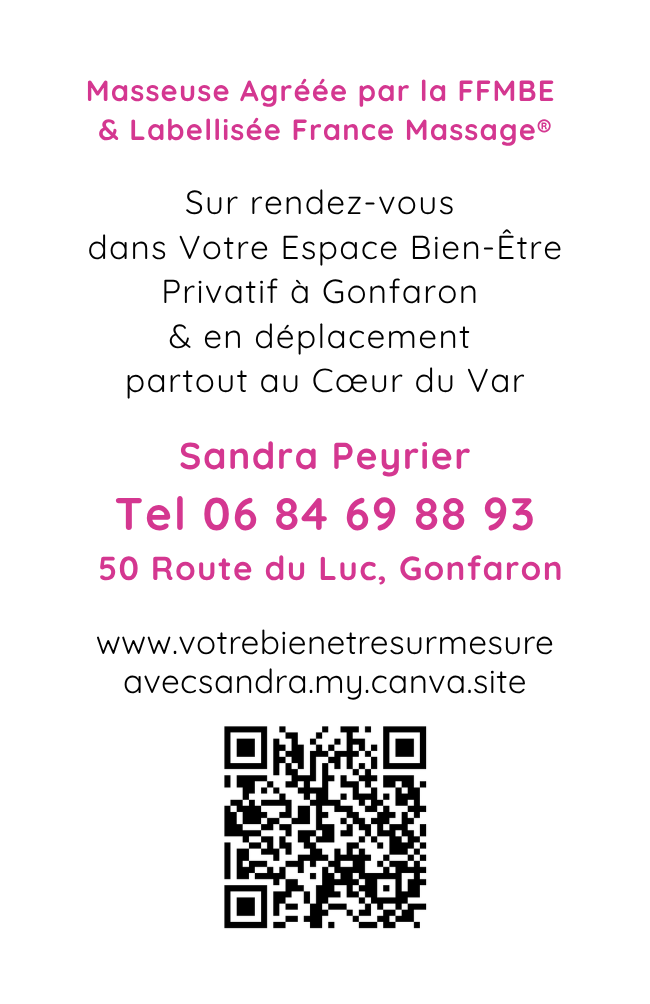 CARTE DE VISITE VOTRE BIEN ETRE SUR MESURE AVEC SANDRA A GONFARON VERSO